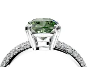 Solitaire Engagement Ring Setting for Fancy Green Cushion Cut Center with Multi-Row Pave Accents and Basket Head in Platinum