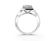 Halo Engagement Ring Setting for Princess Cut Center with Pave Split Shank and Prong Head in Platinum