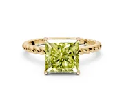 Solitaire Engagement Ring Setting for Fancy Yellow Princess Cut Center with Plain Twisted Rope Band and Prong Head in Yellow Gold