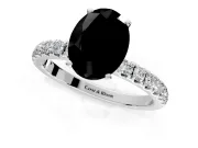 Open Basket Engagement Ring Setting for Fancy Black Oval Center with Pave Band and Prong Head in Platinum