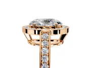 Bezel-Framed Halo Engagement Ring Setting for Oval Center with Pave Band and Prong Head in Rose Gold