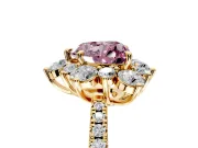 Floral Halo Engagement Ring Setting for Fancy Pink Heart-Shaped Center with Pave Accents and Prong Head in Yellow Gold