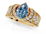 Pave Engagement Ring Setting for Fancy Blue Pear-Shaped Center with Curved Accent Rows, Openwork and Prong Head in Yellow Gold