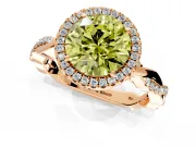 Halo Engagement Ring Setting for Fancy Yellow Round Cut Center with Pave and Plain Twist Band and Prong Head in Rose Gold