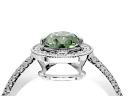 Milgrain Halo Engagement Ring Setting for Fancy Green Pear-Shaped Center with Three-Sided Pave Band and Prong Head in Platinum