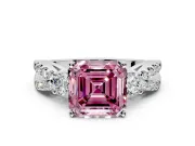 3 Stone Engagement Ring Setting for Fancy Pink Asscher Cut Center with Pave Split Shank and Prong Head in Sterling Silver