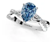 Crossover Engagement Ring Setting for Fancy Blue Pear-Shaped Center with Pave and Plain Strands and Prong Head in Sterling Silver