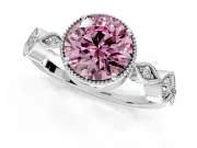 Vintage Station Engagement Ring Setting for Fancy Pink Round Cut Center with Accents and Prong Head in Sterling Silver
