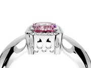 Halo Engagement Ring Setting for Fancy Pink Emerald Cut Center with Tapered Plain Band and Prong Head in Platinum