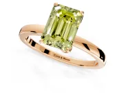 Solitaire Engagement Ring Setting for Fancy Yellow Emerald Cut Center with Thin Rounded Plain Band and Prong Head in Rose Gold