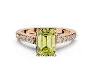 Solitaire Engagement Ring Setting for Fancy Yellow Emerald Cut Center with Crossover Accents and Prong Head in Rose Gold