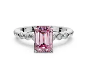 Solitaire Engagement Ring Setting for Fancy Pink Emerald Cut Center with Bezel-Dot Beaded Band and Prong Head in Platinum