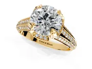 Solitaire Engagement Ring Setting for Round Cut Center with Accented Split Shank and Prong Head in Yellow Gold