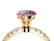 Open Basket Engagement Ring Setting for Fancy Pink Heart-Shaped Center with Pave Band and Prong Head in Yellow Gold