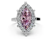 Single Halo Engagement Ring Setting for Fancy Pink Marquise Center with Corner Claws, Plain Band and Prong Head in Platinum