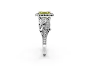 Milgrain Halo Engagement Ring Setting for Fancy Yellow Emerald Cut Center with Shoulder Bezels and Prong Head in Platinum