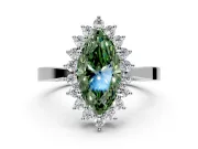 Starburst Halo Engagement Ring Setting for Fancy Green Marquise Center with Flat Cathedral Band and Prong Head in Sterling Silver