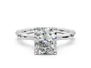 Solitaire Engagement Ring Setting for Radiant Cut Center with Bamboo Band and Prong Head in Sterling Silver