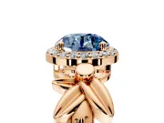 Halo Engagement Ring Setting for Fancy Blue Round Cut Center with Floral Band and Prong Head in Rose Gold