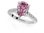 Solitaire Engagement Ring Setting for Fancy Pink Pear-Shaped Center with Widening Pave Band and Claw Prong Head in White Gold