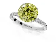 Solitaire Engagement Ring Setting for Fancy Yellow Round Cut Center with Fine Pave Accents and Prong Head in Sterling Silver