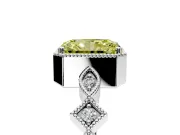 Milgrain Bezel Engagement Ring Setting for Fancy Yellow Radiant Cut Center with Marquise Stations and Bezel Head in Sterling Silver