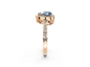 Halo Engagement Ring Setting for Fancy Blue Heart-Shaped Center with Heart-Shaped Openwork, Pave Band and Prong Head in Rose Gold