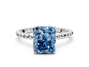 Solitaire Engagement Ring Setting for Fancy Blue Radiant Cut Center with Plain Twisted Rope Band and Prong Head in Platinum