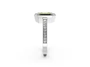 Halo Engagement Ring Setting for Fancy Yellow Emerald Cut Center with Milgrain Halo, Pave Band and Prong Head in Platinum