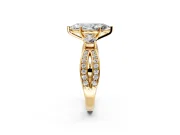 3 Stone Engagement Ring Setting for Marquise Center with Pave Twist Band and Prong Head in Yellow Gold
