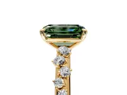 Cluster Engagement Ring Setting for Fancy Green Emerald Cut Center with Round Cut Accent Band and Prong Head in Yellow Gold