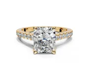 Solitaire Engagement Ring Setting for Radiant Cut Center with Widening Pave Band and Claw Prong Head in Yellow Gold