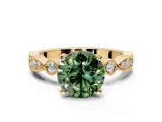 Solitaire Engagement Ring Setting for Fancy Green Round Cut Center with Milgrain Bezel Accents and Prong Head in Yellow Gold