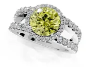 Halo Engagement Ring Setting for Fancy Yellow Round Cut Center with Wide-Open Pave Split Shank and Prong Head in Platinum