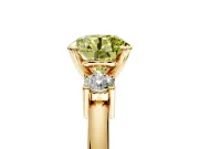 3 Stone Engagement Ring Setting for Fancy Yellow Round Cut Center with Wide Plain Band and Prong Head in Yellow Gold