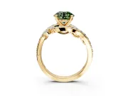 Solitaire Engagement Ring Setting for Fancy Green Round Cut Center with Pave Bypass Twist Band and Prong Head in Yellow Gold