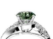 Halo Engagement Ring Setting for Fancy Green Round Cut Center with Marquise and Pave Bypass Band and Prong Head in Platinum