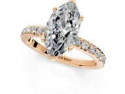 Solitaire Engagement Ring Setting for Marquise Center with Round Cut Pave Band and Prong Head in Rose Gold