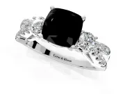 3 Stone Engagement Ring Setting for Fancy Black Cushion Cut Center with Pave Split Shank and Prong Head in White Gold