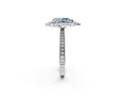 Milgrain Halo Engagement Ring Setting for Fancy Blue Pear-Shaped Center with Bezel Point Accents and Prong Head in White Gold