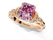 Solitaire Engagement Ring Setting for Fancy Pink Radiant Cut Center with Filigree Band and Prong Head in Rose Gold