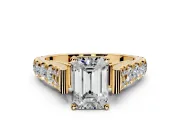 Solitaire Engagement Ring Setting for Emerald Cut Center with Pave Cathedral Shoulders and Prong Head in Yellow Gold
