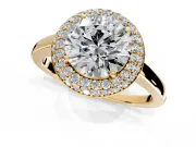 Halo Engagement Ring Setting for Round Cut Center with Plain Tapered Band and Prong Head in Yellow Gold