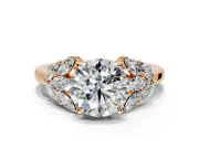 Leaf Cluster Engagement Ring Setting for Round Cut Center with Marquise Accents and Prong Head in Rose Gold