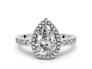 Accent Halo Engagement Ring Setting for Pear-Shaped Center with Full-Length Pave Band and Prong Head in Sterling Silver