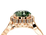 Halo Engagement Ring Setting for Fancy Green Round Cut Center with Leaf Motif Split Shank and Prong Head in Rose Gold