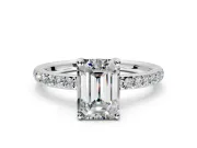 Solitaire Engagement Ring Setting for Emerald Cut Center with Fine Pave Band and Prong Head in Platinum