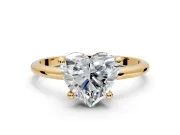 Minimalist Solitaire Engagement Ring Setting for Heart-Shaped Center with Thin Band and Prong Head in Yellow Gold