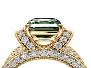 Pave Engagement Ring Setting for Fancy Green Asscher Cut Center with Curved Accent Rows, Openwork and Prong Head in Yellow Gold