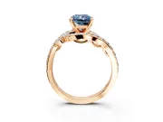 Solitaire Engagement Ring Setting for Fancy Blue Radiant Cut Center with Pave Bypass Twist Band and Prong Head in Rose Gold